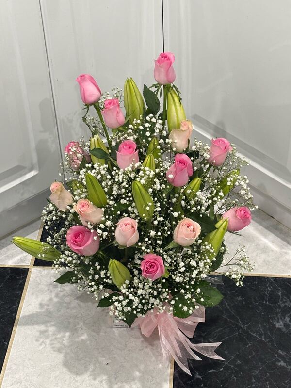 Blushing Elegance box arrangement, flowers delivered by Port Bouvard Flowers in Wannanup
