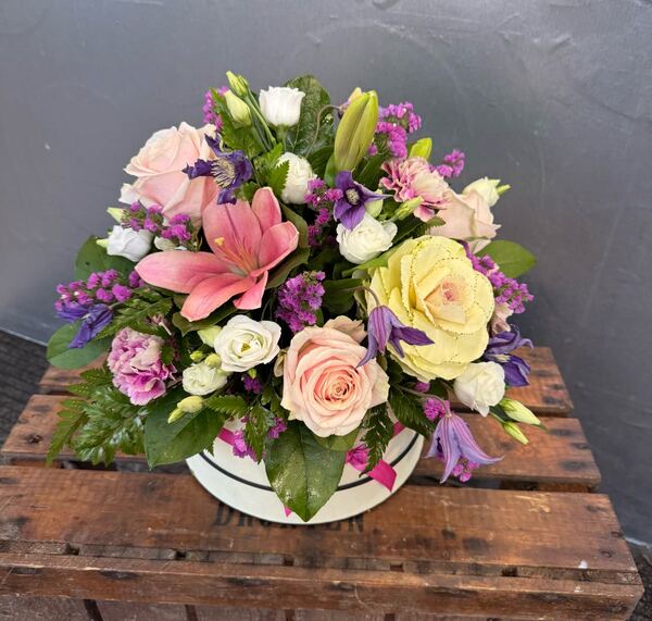 Pink Opulence Hat Box delivered by Pursehouse Florist 1 day ago