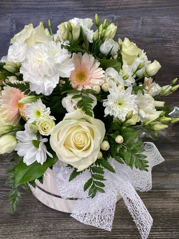 Neutral Hat Box delivered by First for Flowers 2 days ago