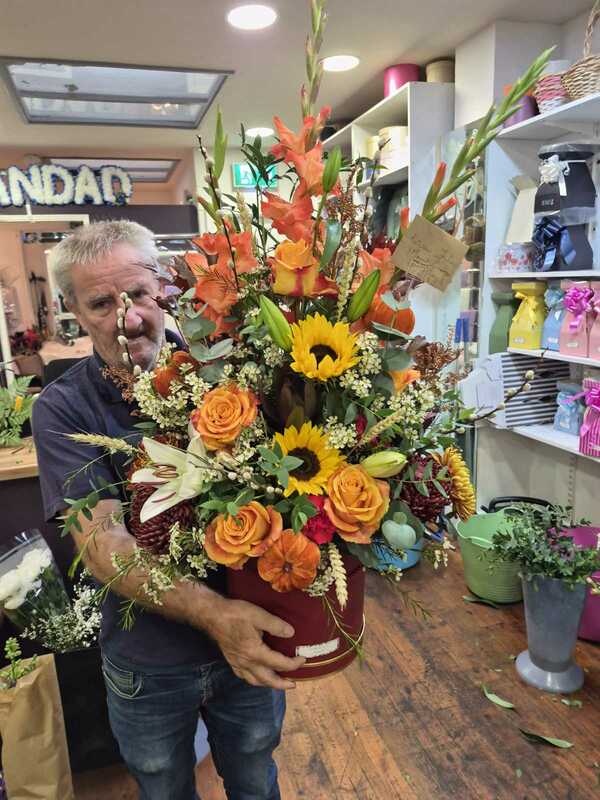 Autumnal Hat Box delivered by Flowers R Us in Thurles