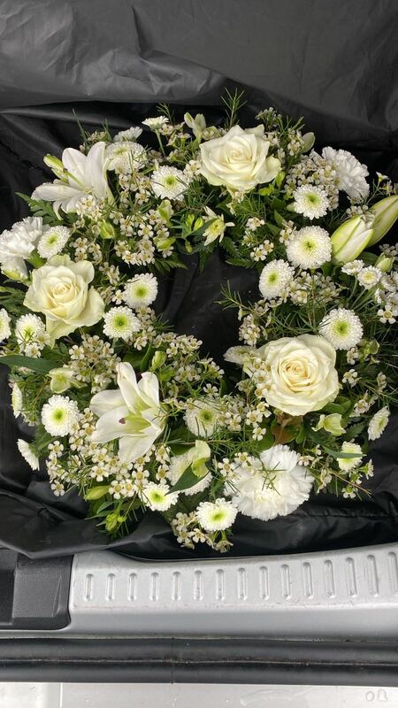 All white  Wreath (Light) delivered by Flowers Unique in Moate
